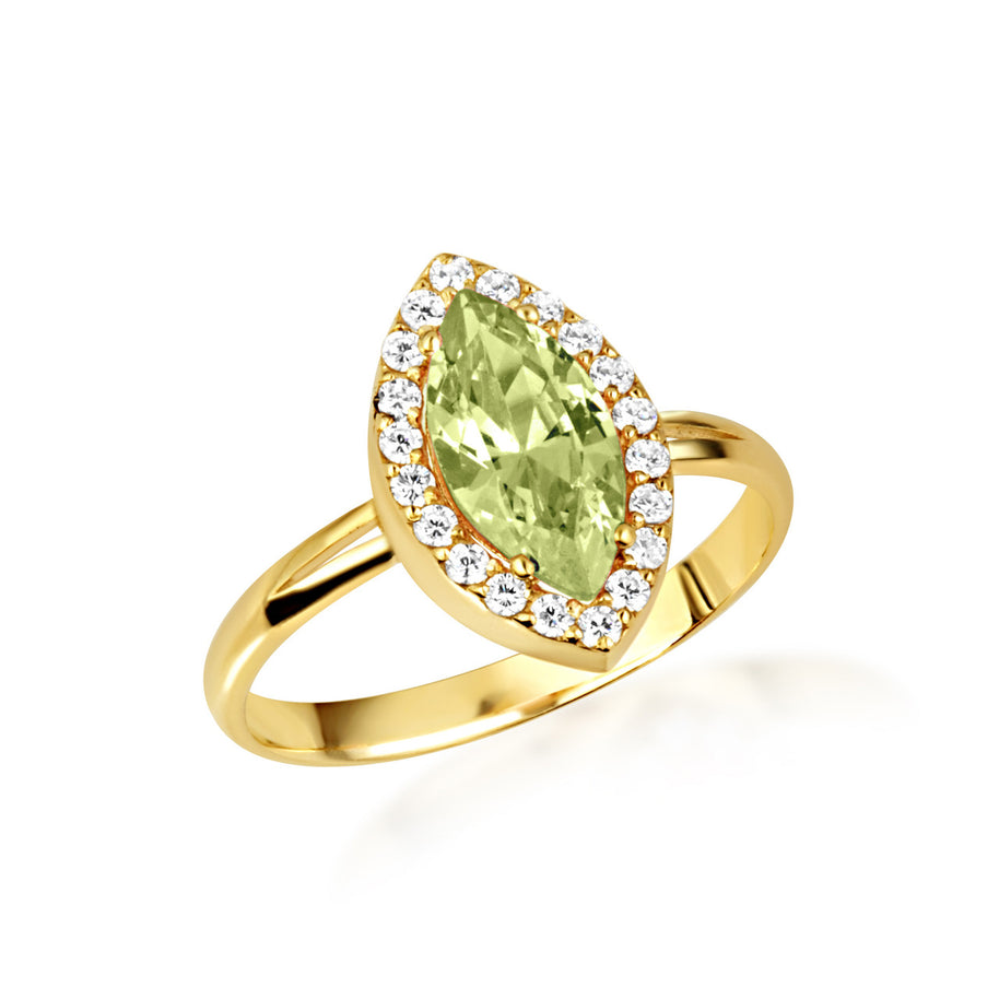 Gold Marquise Cut Birthstone Halo Ring (Available in Yellow /Rose/White Gold)