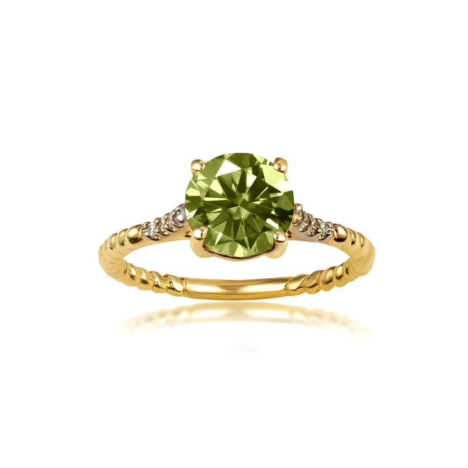 Gold Gemstone Ribbed Band Diamond Ring (Available in Yellow/Rose/White Gold)