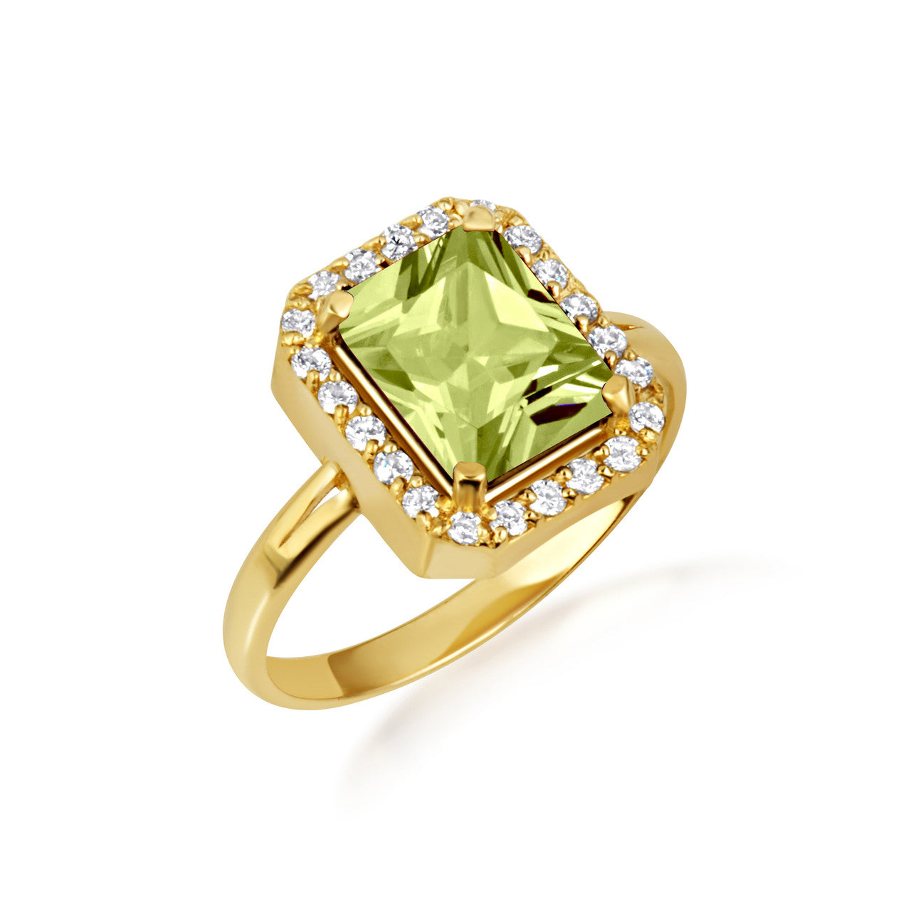 Gold Radiant Cut CZ Birthstone Halo Ring (Available in Yellow/Rose/White Gold)