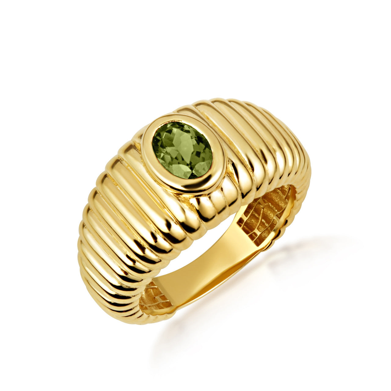 Gold Oval Birthstone Ribbed Cocktail Ring (Available in Yellow/Rose/White Gold)