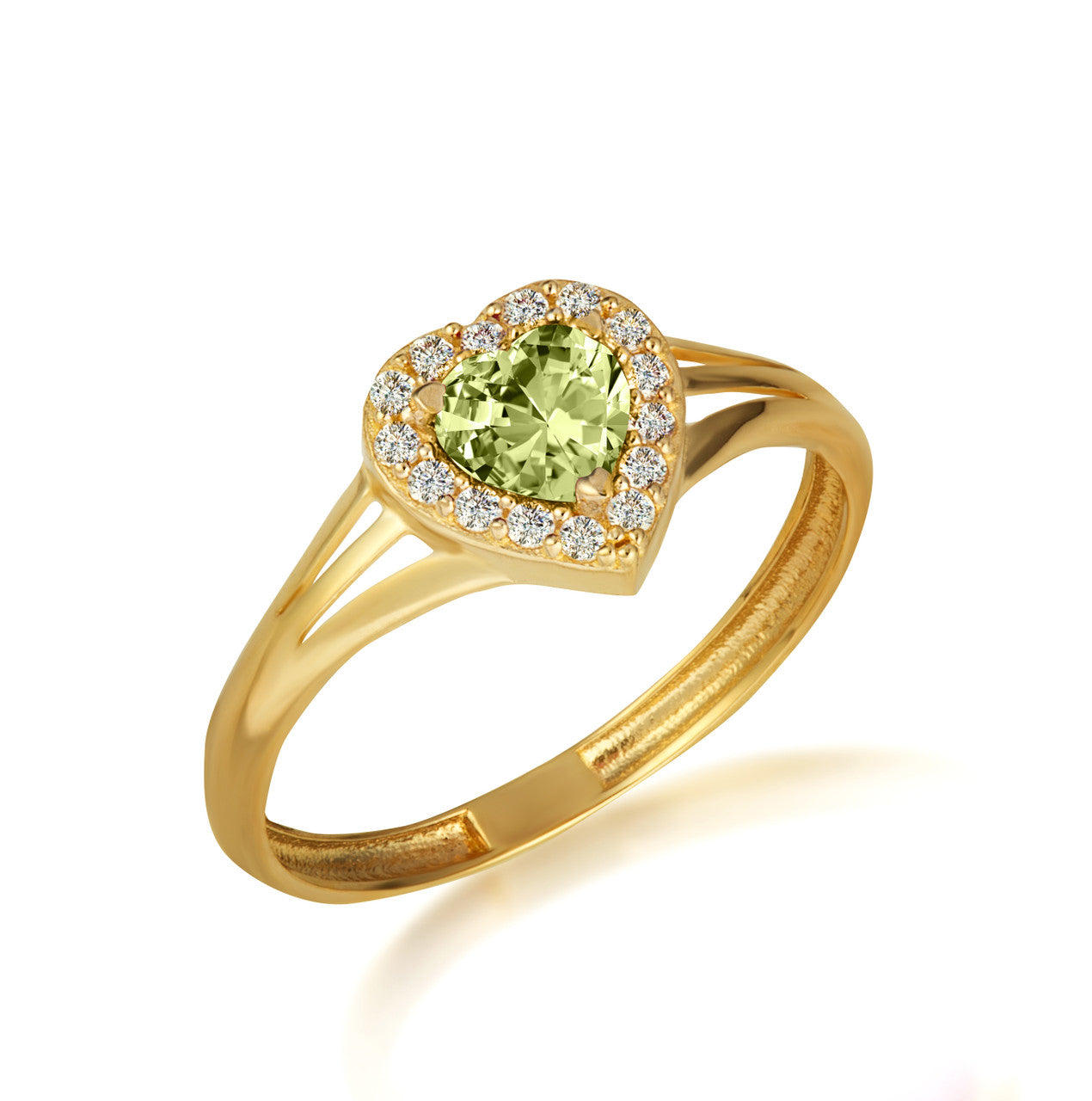 Gold Custom Heart Birthstone Cubic Zirconia Halo Ring (Available in Yellow/Rose/White Gold)