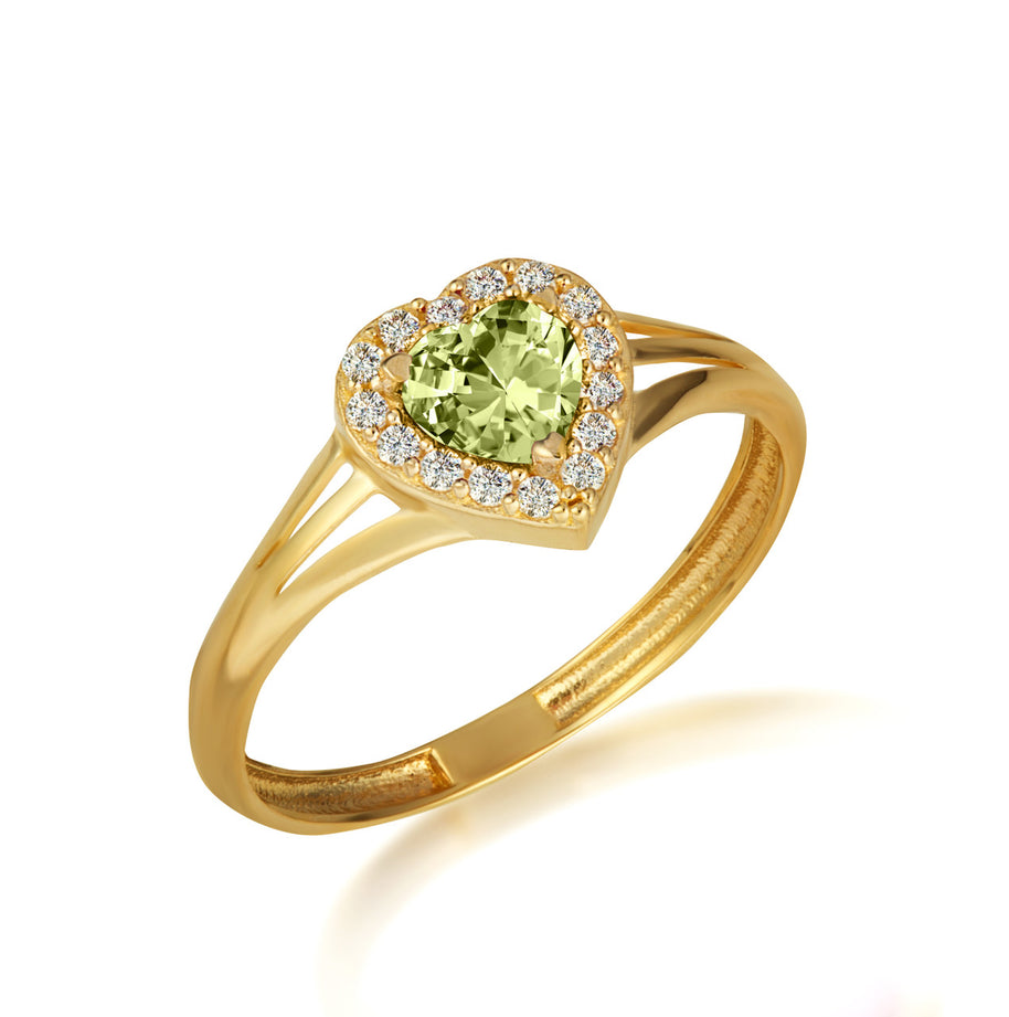 Gold Custom Heart Birthstone Cubic Zirconia Halo Ring (Available in Yellow/Rose/White Gold)