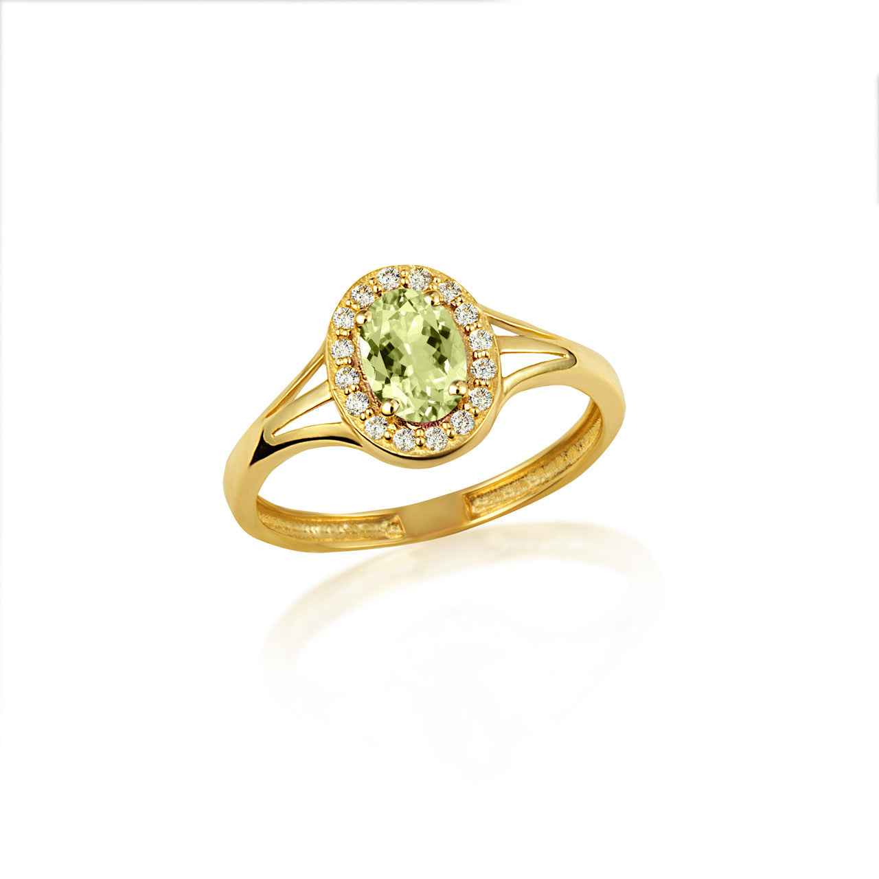 Gold Custom Oval Birthstone Cubic Zirconia Halo Ring (Available in Yellow/Rose/White Gold)