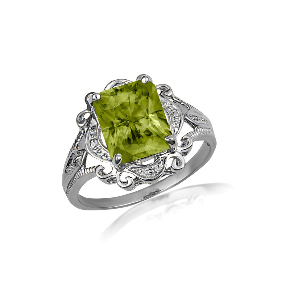 .925 Sterling Silver Custom Radiant Cut Birthstone Victorian Filigree Ring