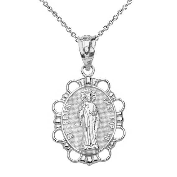 Sterling Silver Miraculous Medal of Our Lady of Graces Pendant Necklace (Small)