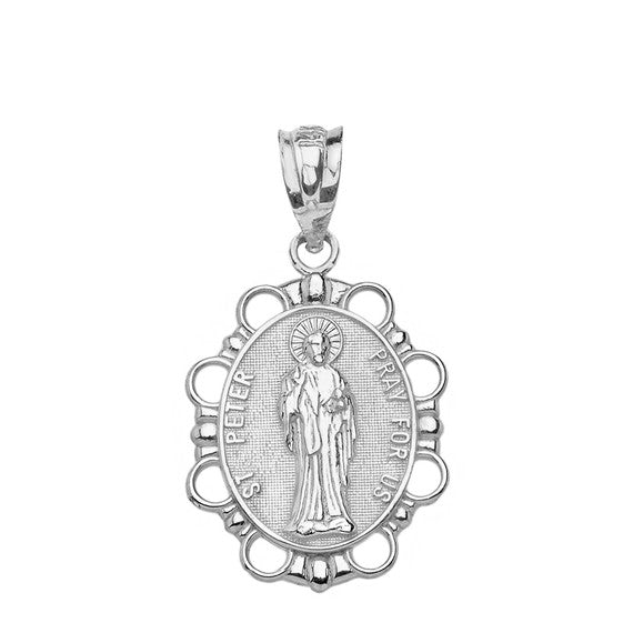 Sterling Silver Miraculous Medal of Our Lady of Graces Pendant Necklace (Small)