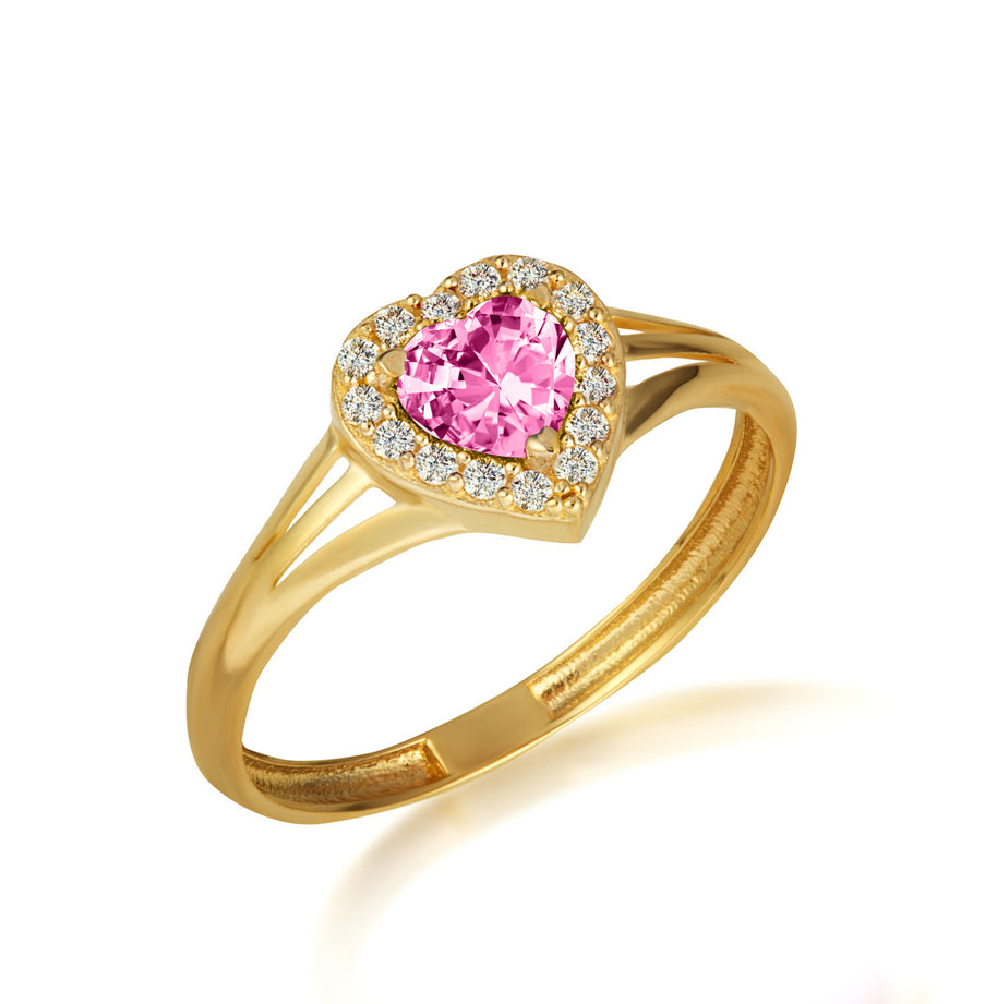 Gold Custom Heart Birthstone Cubic Zirconia Halo Ring (Available in Yellow/Rose/White Gold)