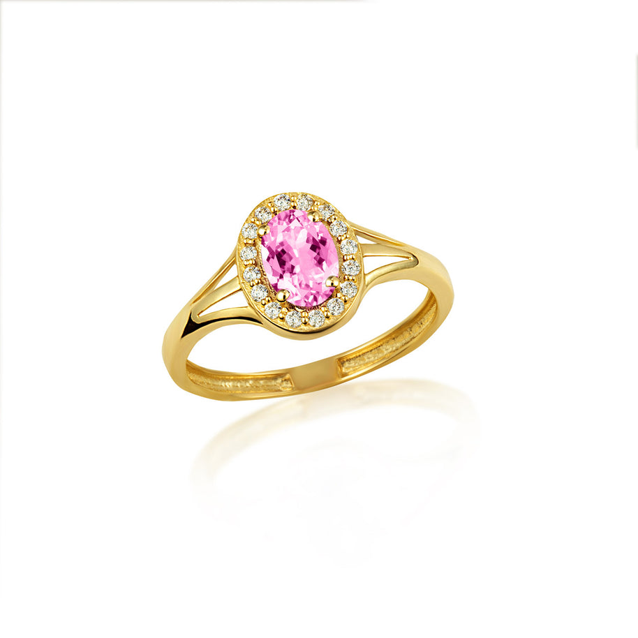Gold Custom Oval Birthstone Cubic Zirconia Halo Ring (Available in Yellow/Rose/White Gold)