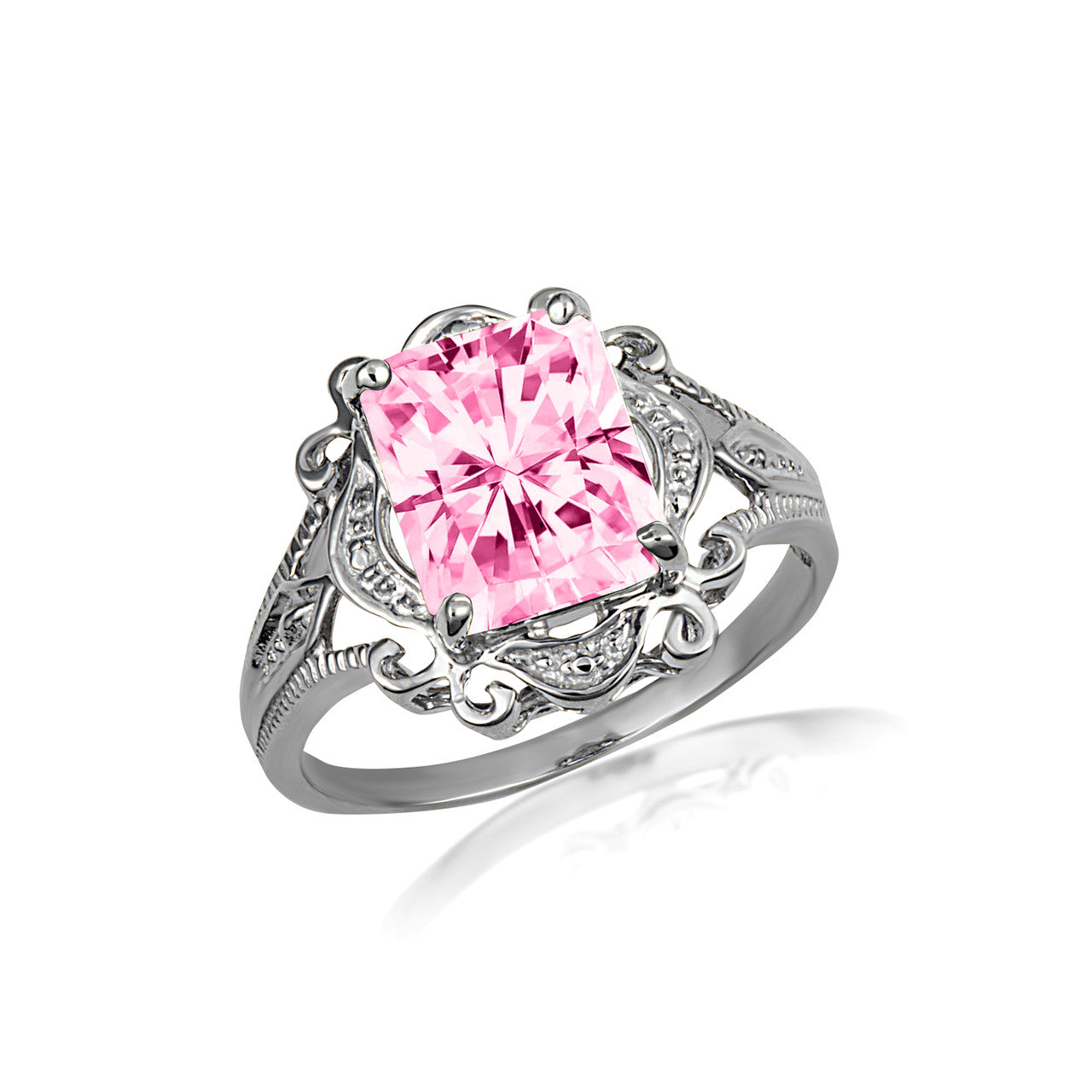 .925 Sterling Silver Custom Radiant Cut Birthstone Victorian Filigree Ring