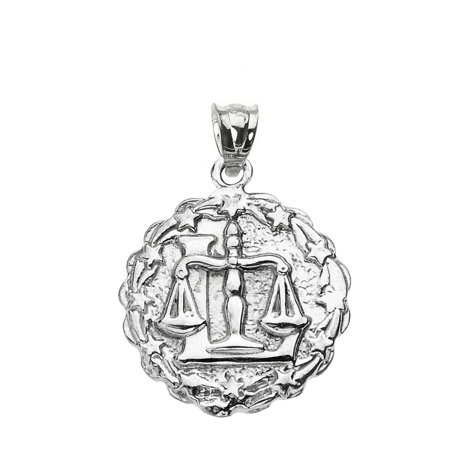 Sterling Silver Zodiac Sign Round Pendant Necklace