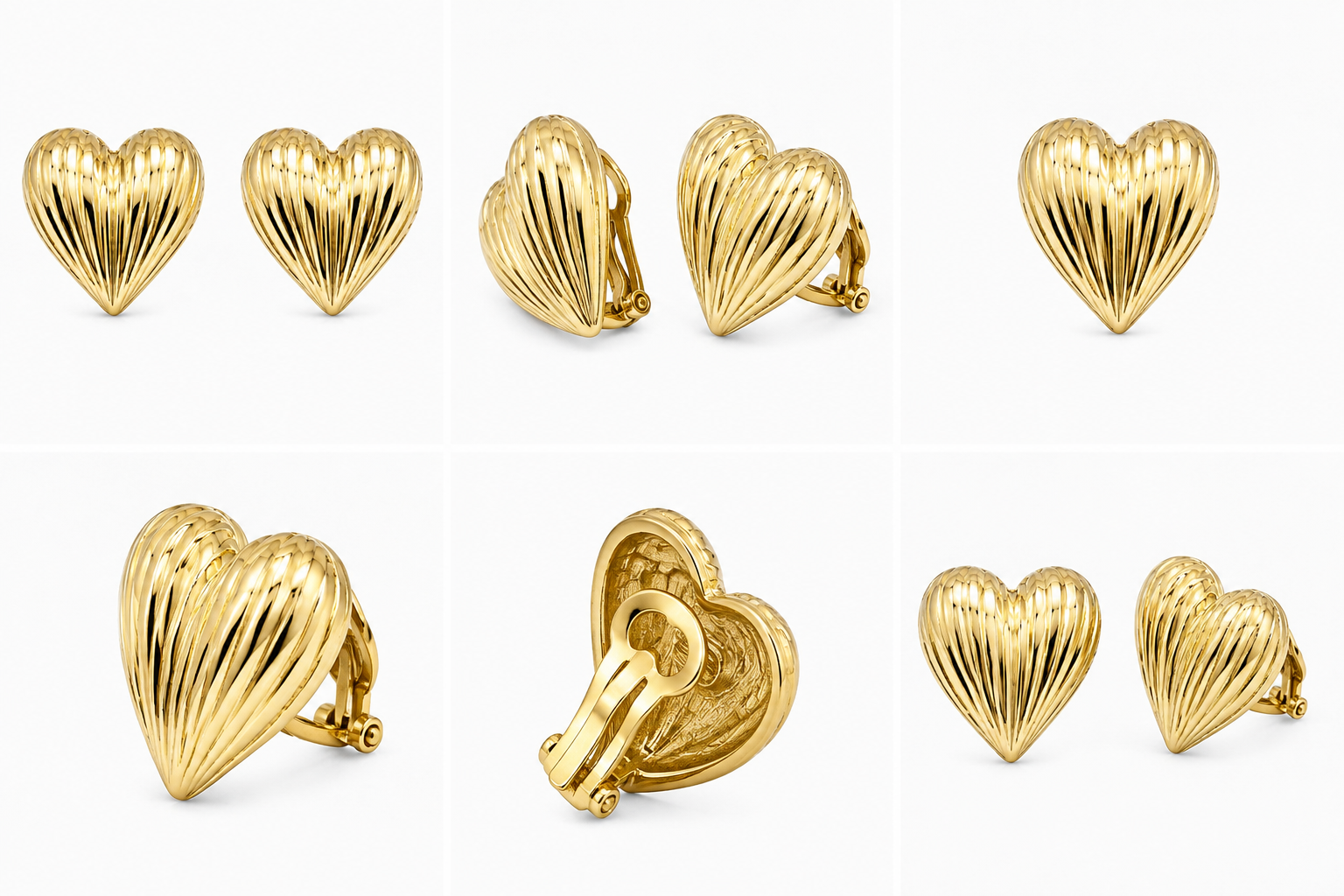 10K Yellow Gold Puffy Textured Heart Earrings