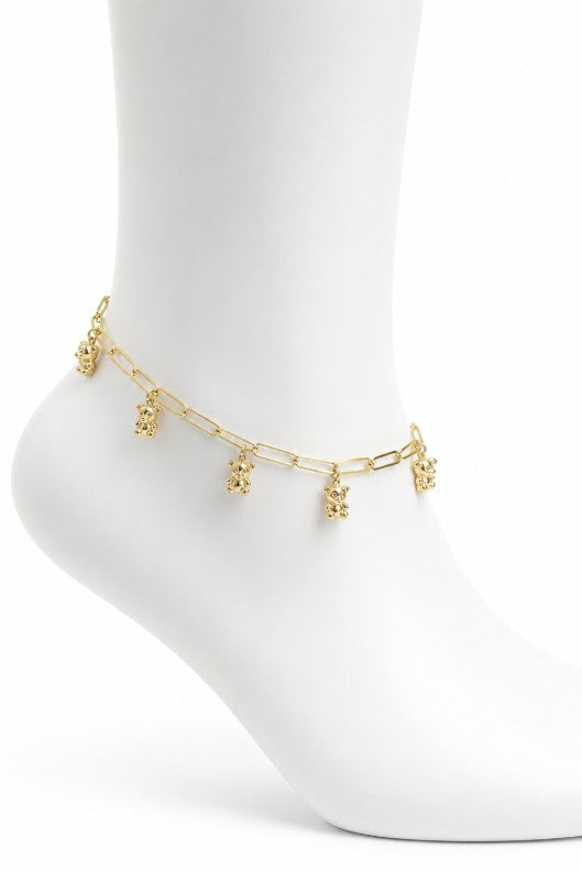 10K Yellow Gold Teddy Bear Paperclip Anklet