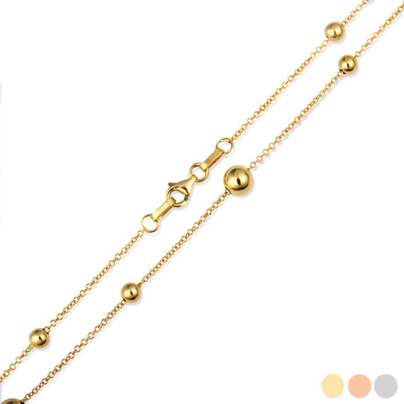 14K Gold Bead Link Chain Necklace (Available in Yellow/Rose/White Gold)