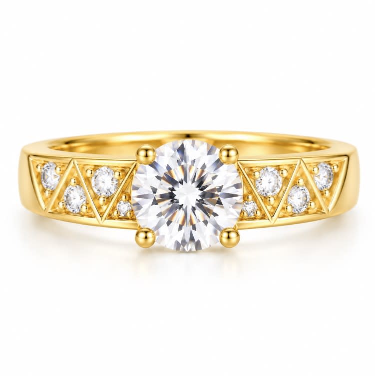 10K Yellow Gold Women's Triangle Accent CZ Solitaire Ring
