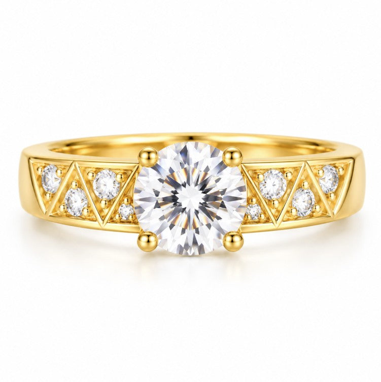10K Yellow Gold Women's Triangle Accent CZ Solitaire Ring