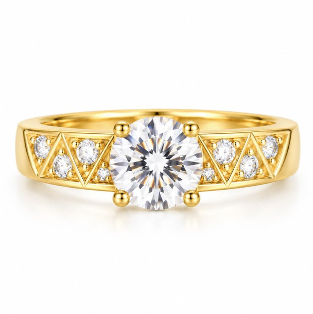 10K Yellow Gold Women's Triangle Accent CZ Solitaire Ring
