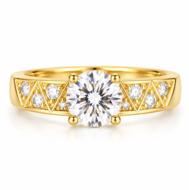 10K Yellow Gold Women's Triangle Accent CZ Solitaire Ring