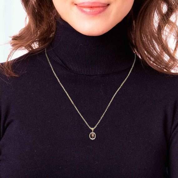 Two-Tone Gold Cubic Zirconia Flower Oval Pendant Necklace (Available in Yellow/Rose/White Gold)