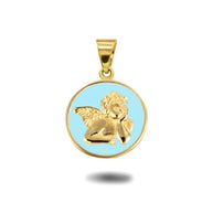 Gold Custom Enamel Cherub Angel Medallion Pendant Necklace (Available in Yellow/Rose/White Gold)