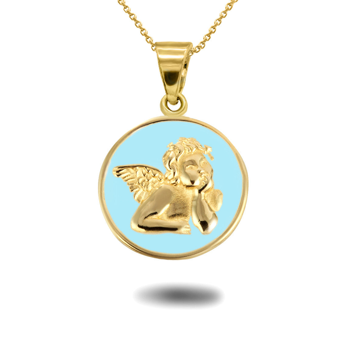 Gold Custom Enamel Cherub Angel Medallion Pendant Necklace (Available in Yellow/Rose/White Gold)