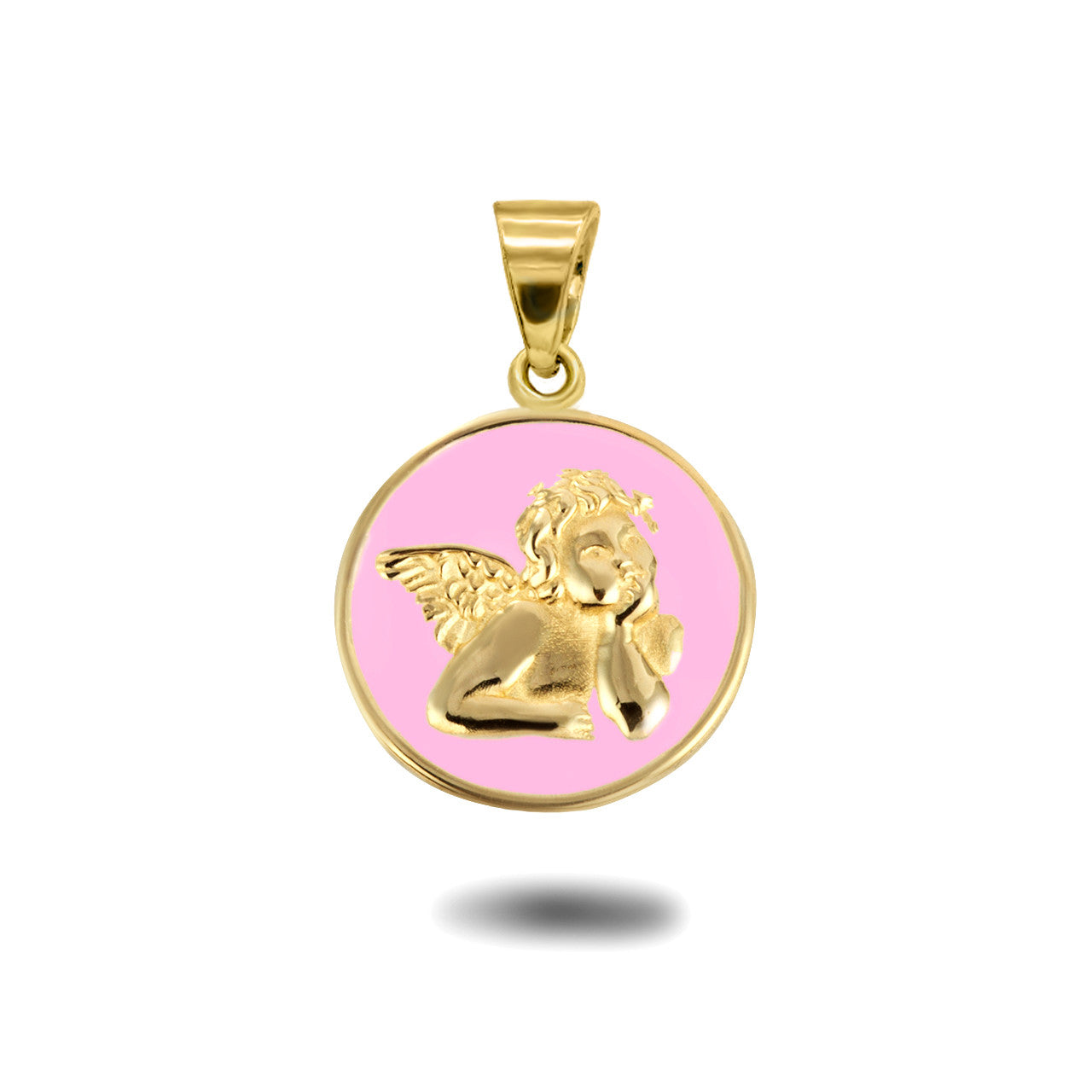 Gold Custom Enamel Cherub Angel Medallion Pendant Necklace (Available in Yellow/Rose/White Gold)