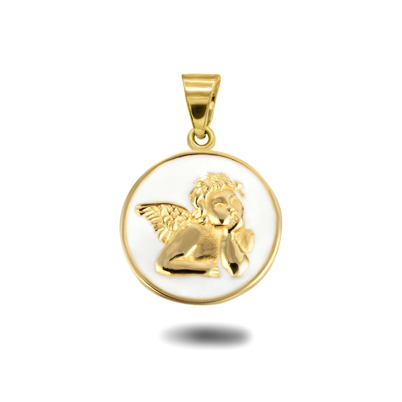 Gold Custom Enamel Cherub Angel Medallion Pendant Necklace (Available in Yellow/Rose/White Gold)