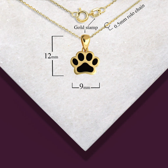 Gold Enamel Pet Dog Paw Print Pendant Necklace (Available in Yellow/Rose/White Gold)