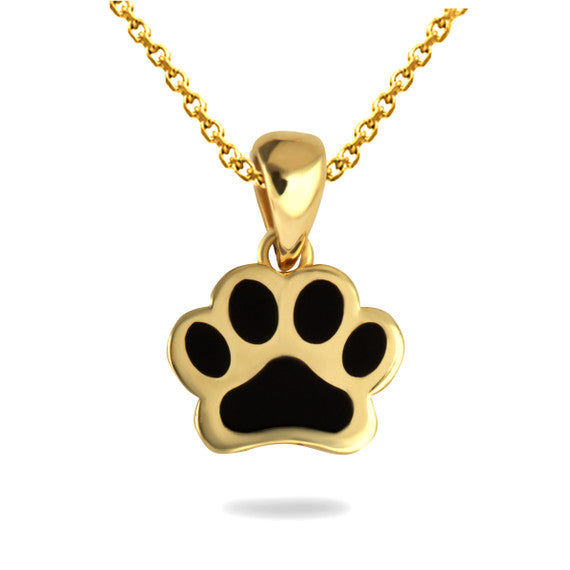 Gold Enamel Pet Dog Paw Print Pendant Necklace (Available in Yellow/Rose/White Gold)