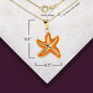 Gold Orange Enamel Sea Starfish Ocean Pendant Necklace (Available in Yellow/Rose/White Gold)