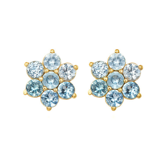 14K Yellow Gold Flower Petal Gemstone Earrings