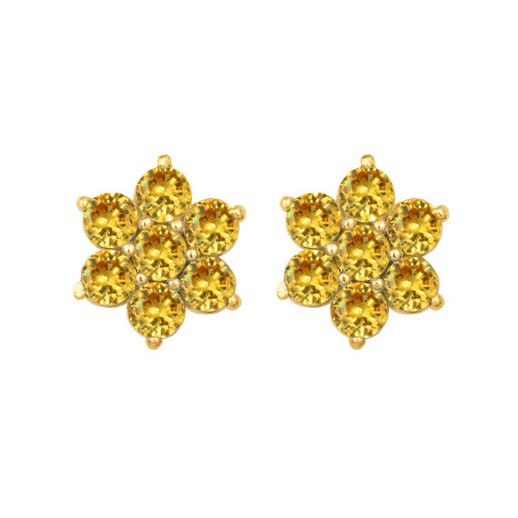 14K Yellow Gold Flower Petal Gemstone Earrings
