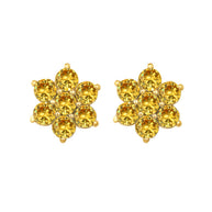 14K Yellow Gold Flower Petal Gemstone Earrings
