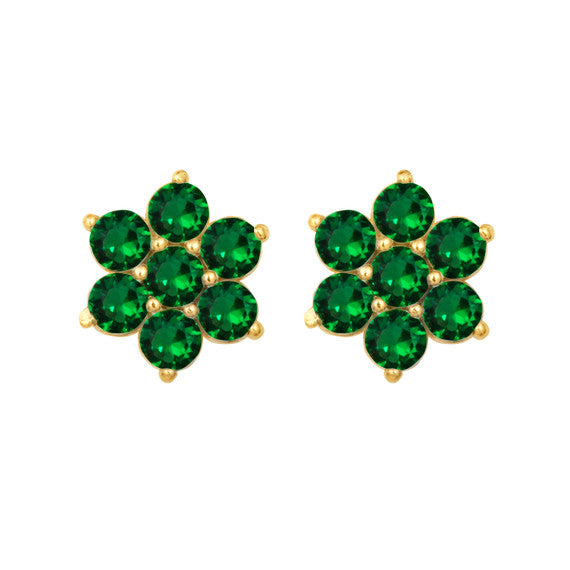 14K Yellow Gold Flower Petal Gemstone Earrings