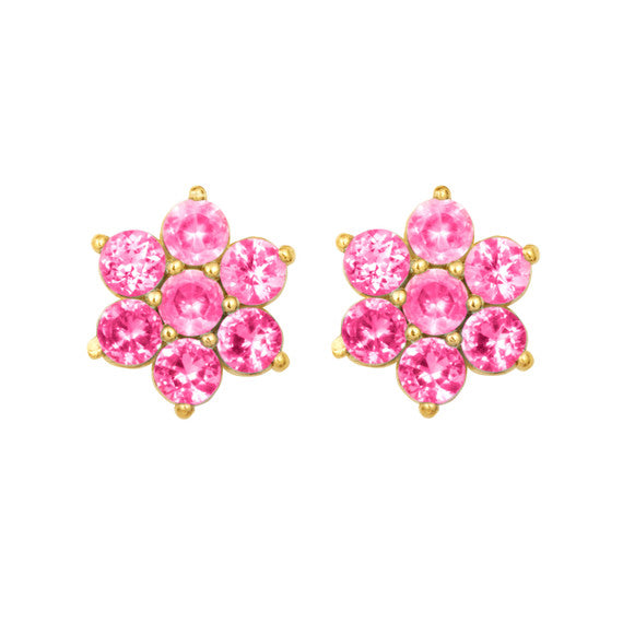14K Yellow Gold Flower Petal Gemstone Earrings
