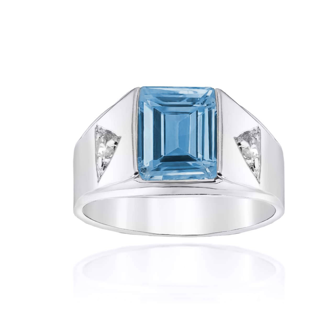 .925 Sterling Silver Personalized Emerald Cut Birthstone Side Studded CZ Ring