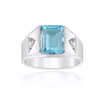 .925 Sterling Silver Personalized Emerald Cut Birthstone Side Studded CZ Ring