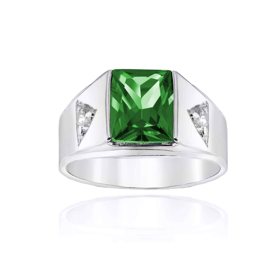 .925 Sterling Silver Personalized Emerald Cut Birthstone Side Studded CZ Ring