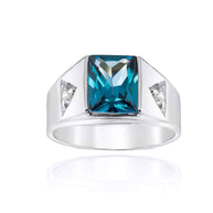 .925 Sterling Silver Personalized Emerald Cut Birthstone Side Studded CZ Ring