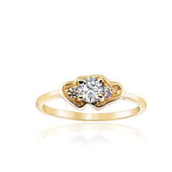 Gold Personalized Birthstone Double Heart CZ Love Ring (Available in Yellow/Rose/White Gold)