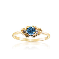 Gold Personalized Birthstone Double Heart CZ Love Ring (Available in Yellow/Rose/White Gold)