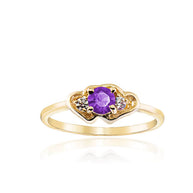 Gold Personalized Birthstone Double Heart CZ Love Ring (Available in Yellow/Rose/White Gold)