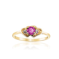 Gold Personalized Birthstone Double Heart CZ Love Ring (Available in Yellow/Rose/White Gold)