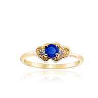 Gold Personalized Birthstone Double Heart CZ Love Ring (Available in Yellow/Rose/White Gold)