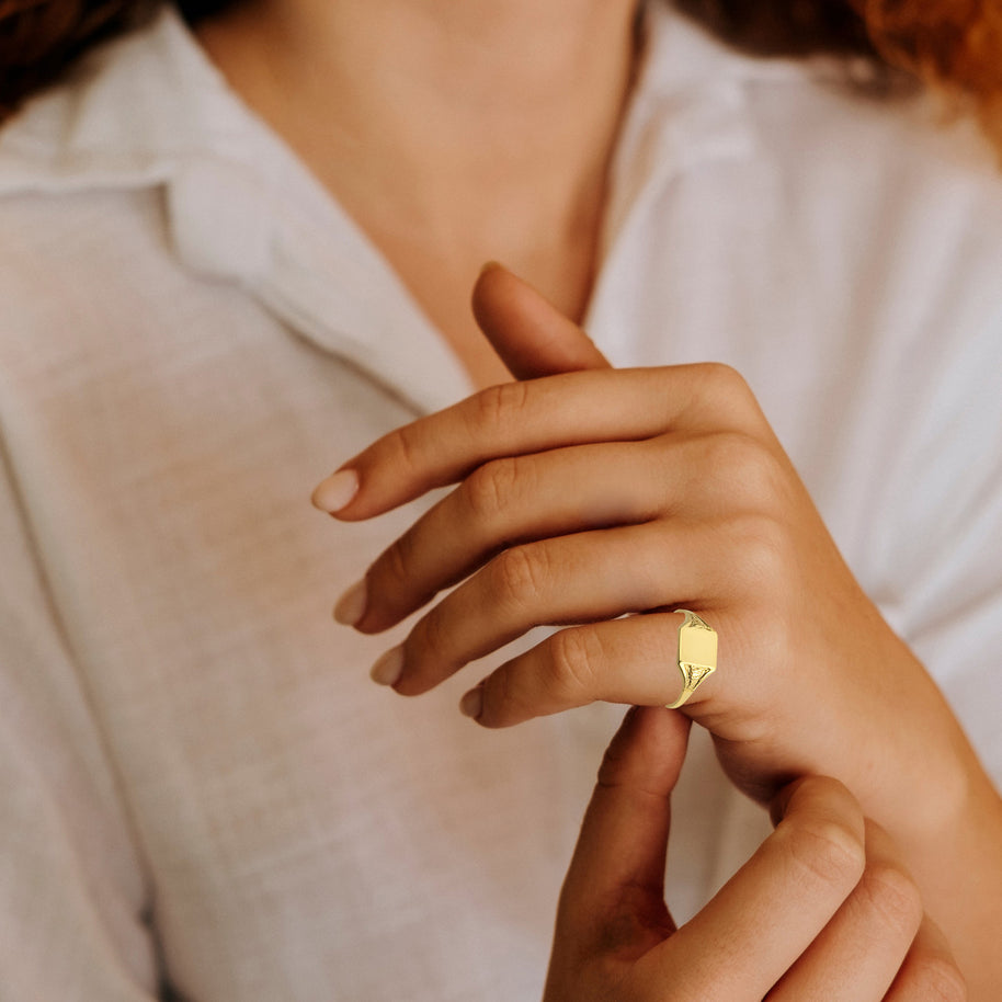 Gold Art Deco Square Engravable Signet Ring (Available in Yellow/Rose/White Gold)