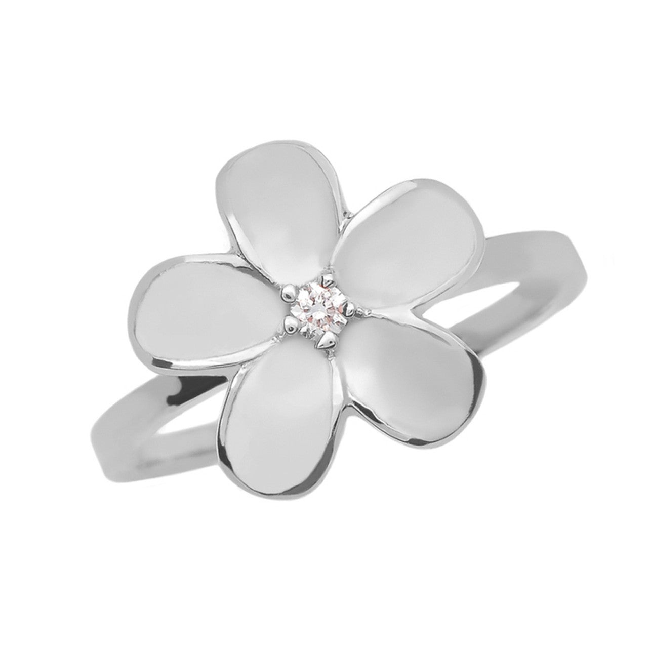 925 Sterling Silver Diamond Hawaiian Plumeria Flower Petal Ring