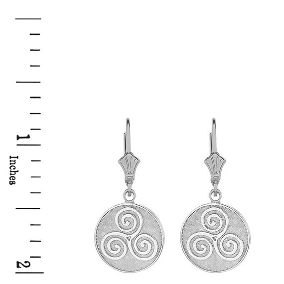 Sterling Silver Celtic Triple Spiral Triskele Irish Knot Disc Earring Set