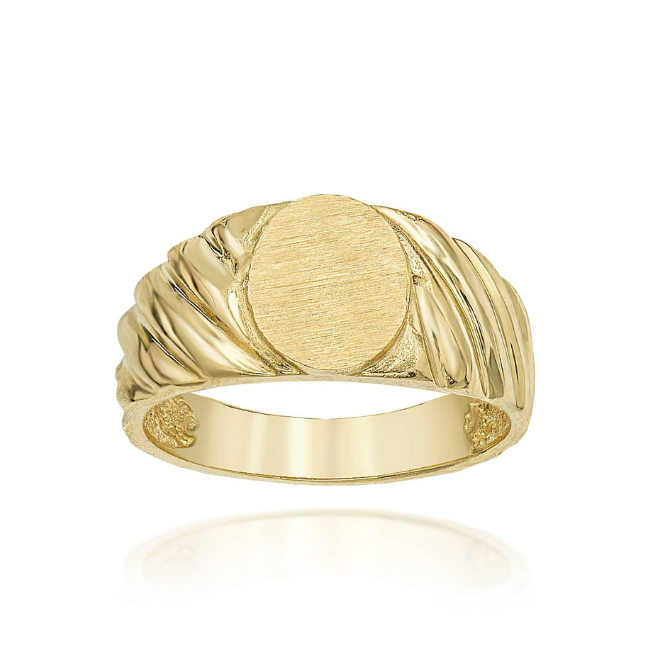 Gold Twisted Oval Engravable Signet Ring (Available in Yellow/Rose/White Gold)