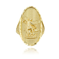 Gold Diamond Cut Patron Saint Michael Archangel Beaded Oval Signet Ring (Available in Yellow/Rose/White Gold)