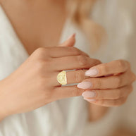 Gold Religious Jesus Christ Cross Beaded Signet Ring (Available in Yellow/Rose/White Gold)