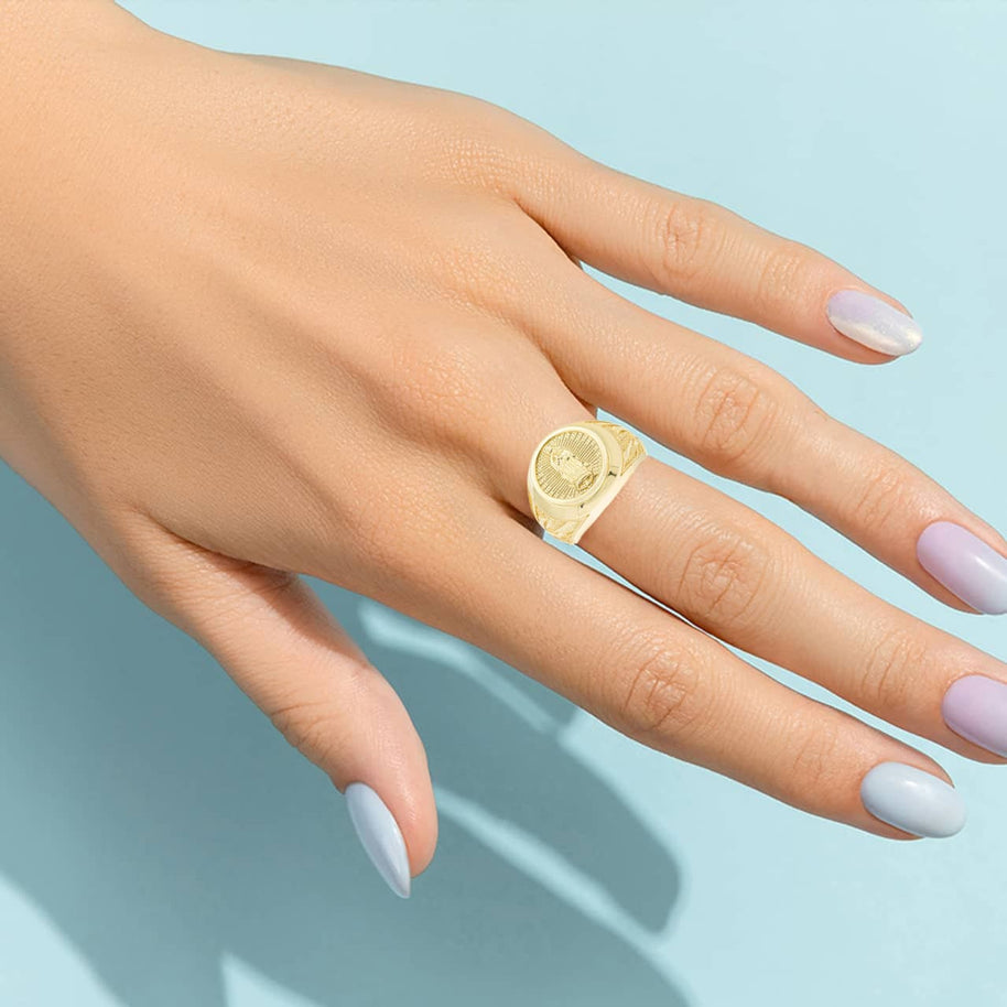Gold Religious Our Lady of Guadalupe Patroness of Unconditional Love and Protection Statement Ring (Available in Yellow/Rose/White Gold)